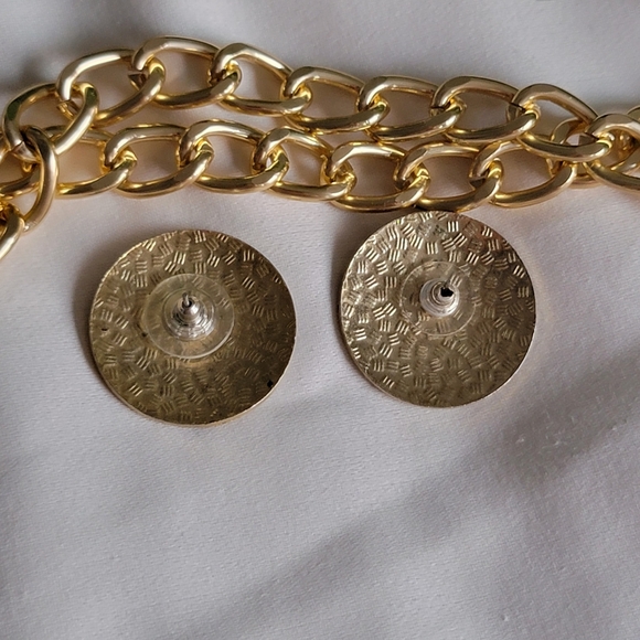 80s Cobalt Blue Geometric Circle Earrings - Picture 4 of 5